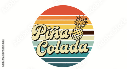 Piña Colada retro tropical drink logo with pineapple