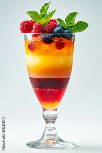 Wallpaper Mural Tall glass filled with vibrant layered fruit jelly, garnished with fresh berries and mint. Torontodigital.ca