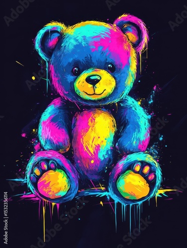 Cool Bear Illustration. Retro Grunge Teddy Bear Street Style Party Design