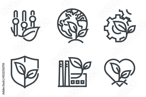 Ecology and green strategy icons in bold line with multi-purpose symbols 