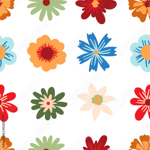 Vivid colorful flower collection, summer blossom flower head set. Organic petal floral design