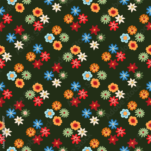 Preppy summer simple flower head checkered seamless pattern. Vivid coquette romb flower texture