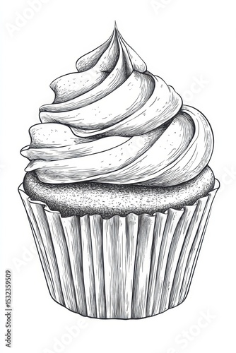 Cupcake Line Art Illustration with Vignetting Effect