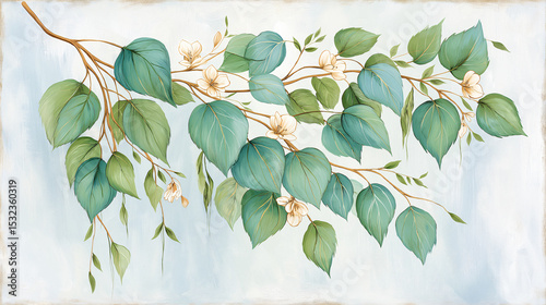 Eucalyptus Branch with Delicate Blooms