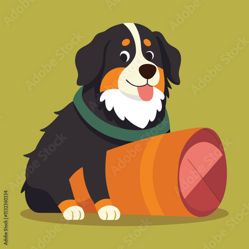 bernese mountain dog with rolled up sleeping bag vector