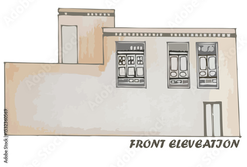 Front Elevation of Afghanitan vernacular house.eps