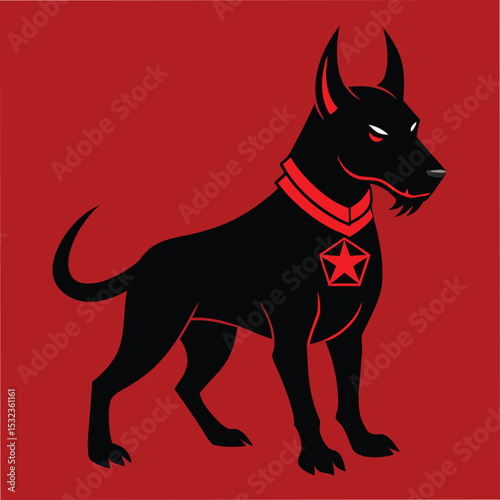 demon dog silhouette pentagram collar vector