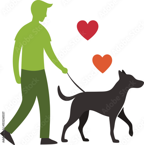 dog and owner walking together silhouette heartwarming vector