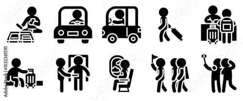 Travel and camping activity icon set. Solid style