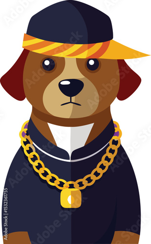 dog dressed like rapper chains hat bling vector