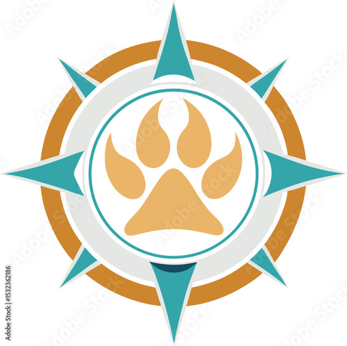 dog paw print compass rose design vector