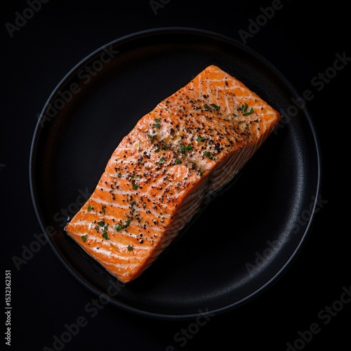 Salmon fillet on black plate