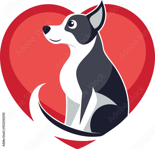 dog sitting inside heart shape silhouette love vector