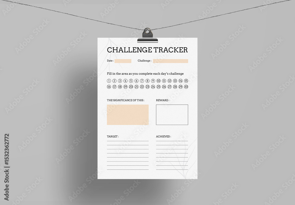 Minimal Monthly Challenge Goal Sheet Stock Template | Adobe Stock
