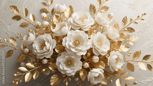 Golden Floral Arrangement Wedding Elegance Decorative Art Piece