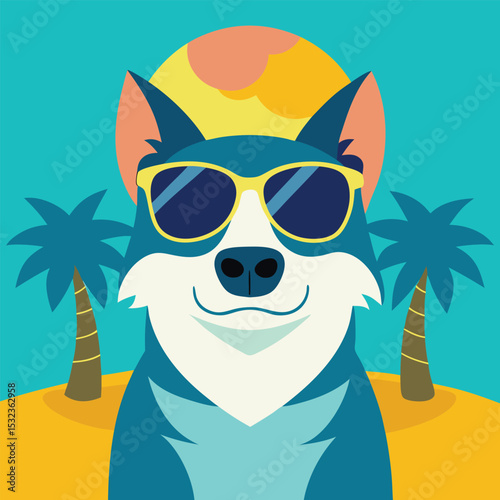 dog wearing sunglasses summer vacation theme vector