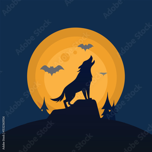 howling dog against full moon halloween vibe vector