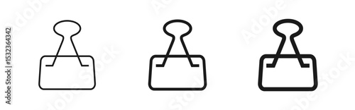 Binder clip line icon in thin, regular and bold outline. Metal paper clamp used for holding documents together. For office, stationery, organization, productivity themes. Web and mobile design vector