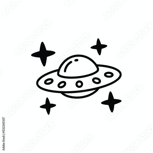 Simple line art ufo flying saucer illustration