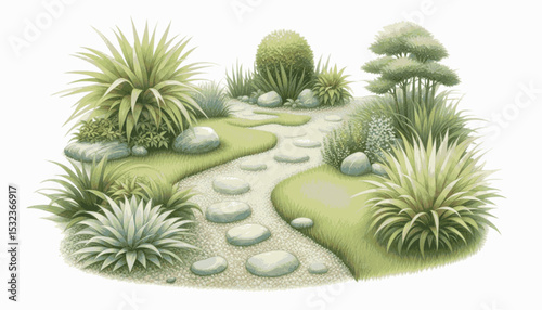 Sunlit Garden Flow garden isolated watercolor vector illustration svg