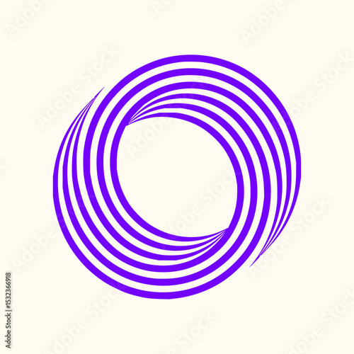 Minimilist abstract purple circle design with multiple curved lines forming a spiral shape on a light background surface vector
