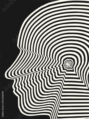Minimilist abstract optical illusion of nested human profiles created with black and white lines art design vector