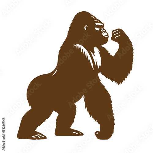 Powerful gorilla silhouette standing strong in brown