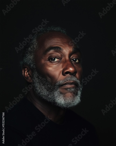 Confident Elderly Man with Beard Against Black Background