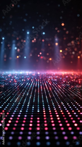 Neon dance floor with abstract light trails and vibrant colors, capturing the energy of nightlife.