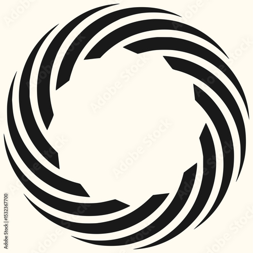 Minimilist circular pattern of black curved shapes creating an abstract design with a central open space area view vector
