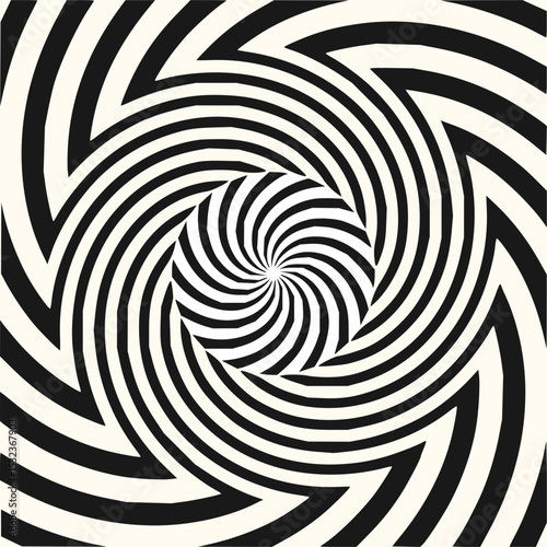 Minimilist swirling black and white vortex pattern with a central spiral design creating an optical illusion effect vector