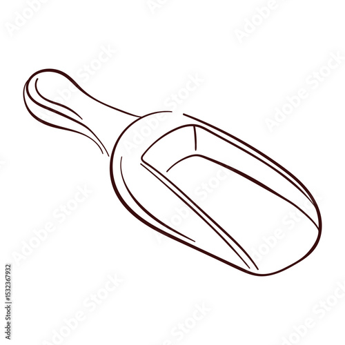 Scoop illustration with handle in line art style. Perfect for kitchen decor, ingredient packaging, baking tool, food label recipe and rustic culinary design isolated on a white background.