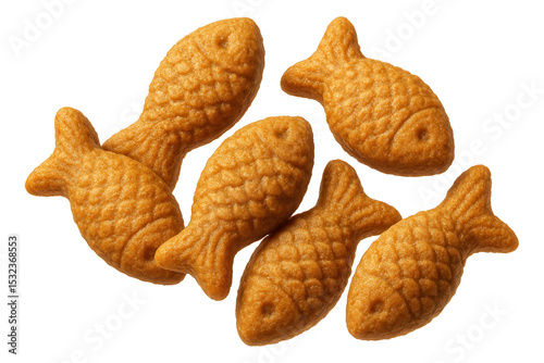 Golden, fish-shaped crackers with a textured surface, arranged closely together.