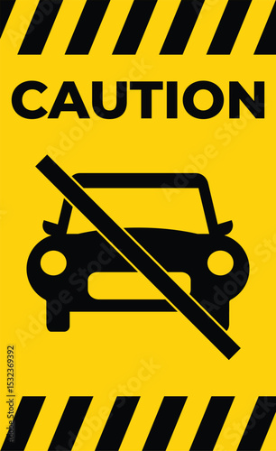 caution no car sign isloated on a white background