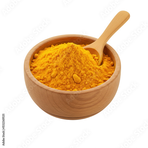 Turmeric powder in bowl isolated on transparent background