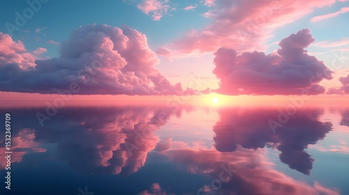 Serene Pink Clouds Reflected Over Calm Water at Sunset