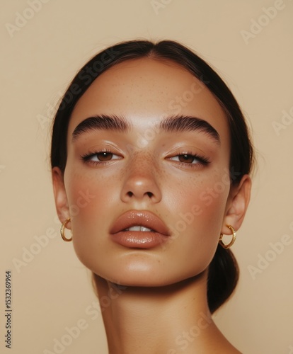 Woman with Small Hoop Earrings and Bold Brows