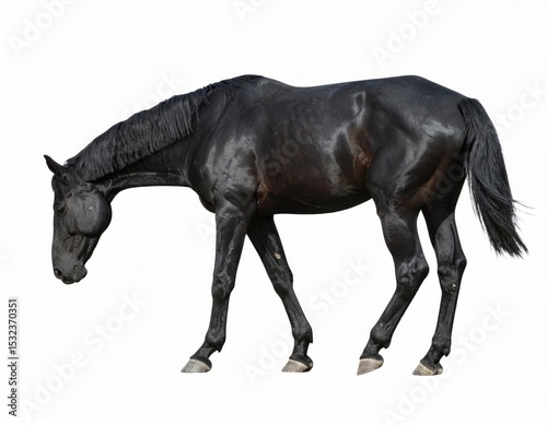 Black horse over white background, no shadow
