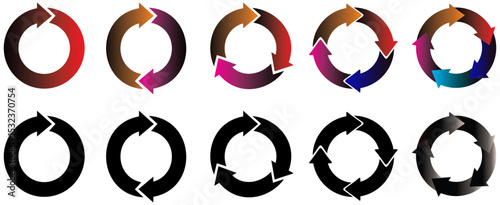 Circle arrows icon set. Round reload sign, repeat icon, rotate arrow symbol, Vector illustration
