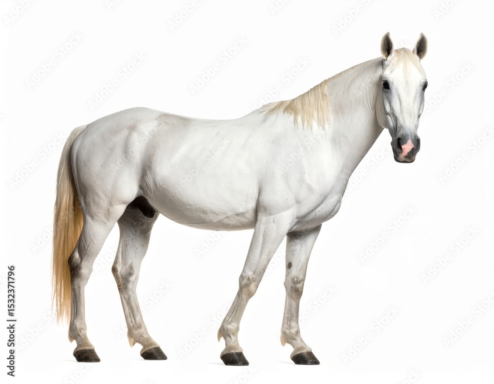 Fototapeta premium White horse over white background, no shadow