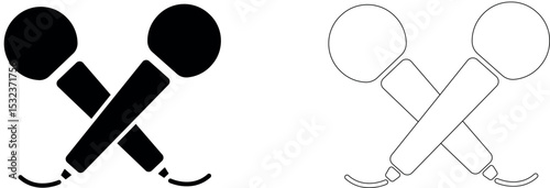 Two crossed microphones. Karaoke vector icon.