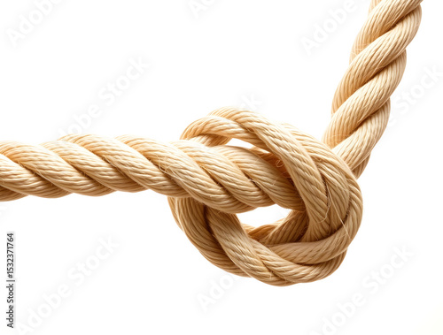 Strong knot tying two ends of rope isolated on white background