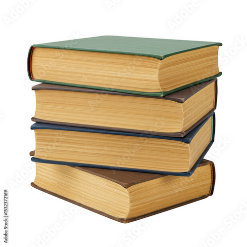 Stack of old books isolated on transparent background