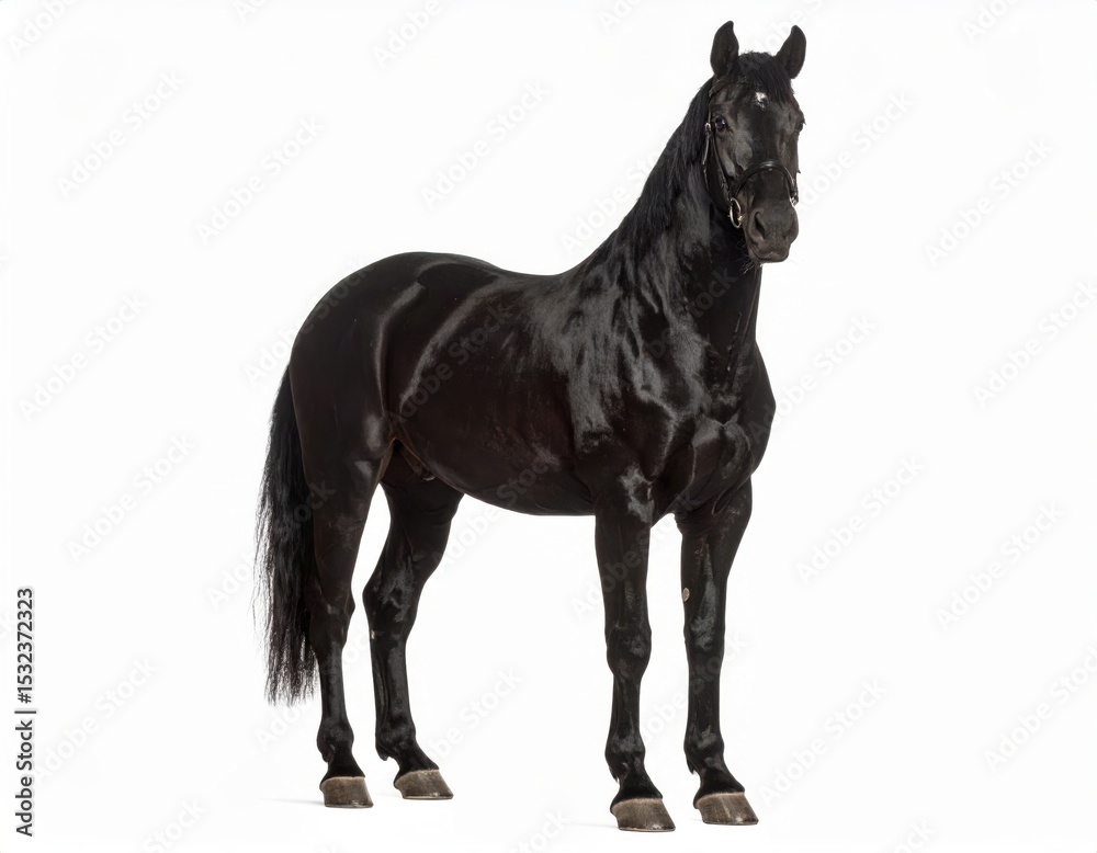 Fototapeta premium Black horse over white background, no shadow