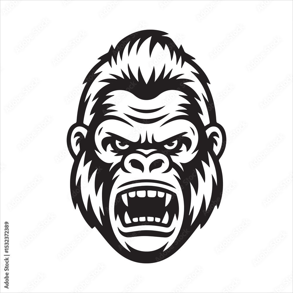 Fototapeta premium Angry Gorilla Head Vector Illustration,Cool Gorilla Face Logo Design,Fierce Gorilla Mascot Vector Art,Aggressive Gorilla Head Drawing,Wild Gorilla Face Graphic Design,Cartoon Style Gorilla Head Vector