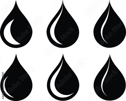 Water icon set silhouette vector. Water drop, raindrop icon set. Oil, tear, rain, water drop. Raindrop silhouette collection.