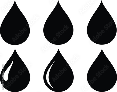 Water icon set silhouette vector. Water drop, raindrop icon set. Oil, tear, rain, water drop. Raindrop silhouette collection.