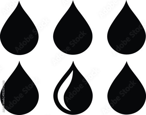 Water icon set silhouette vector. Water drop, raindrop icon set. Oil, tear, rain, water drop. Raindrop silhouette collection.