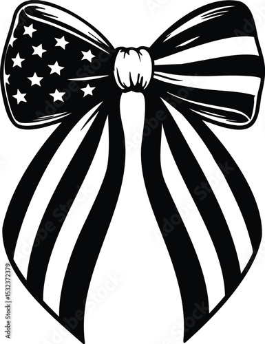 Patriotic bow in Black Single 1-Color version vector SVG PNG files. USA American Flag Pattern Women's Bow Decoration. For crafts, vinyl cutters, and laser cutters.