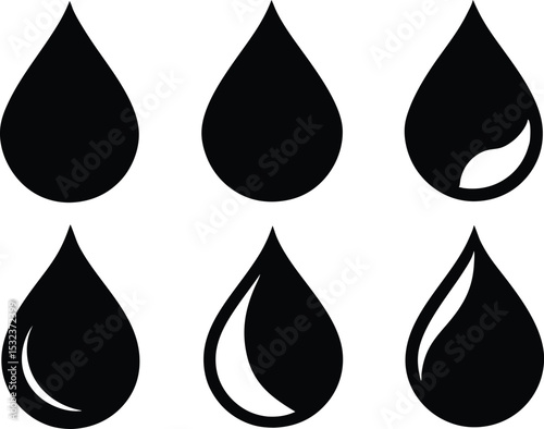 Water icon set silhouette vector. Water drop, raindrop icon set. Oil, tear, rain, water drop. Raindrop silhouette collection.